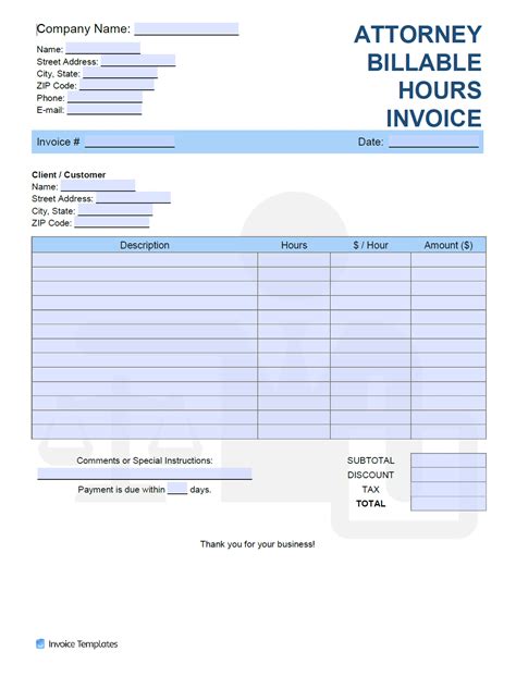 Billable Hours Invoice Template for Lawyers