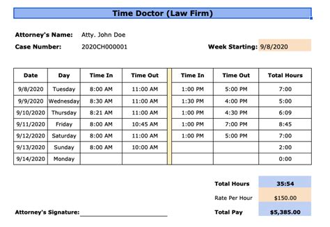 Billable Hours Template for Lawyers