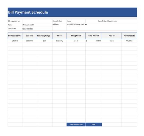 Billing Schedule Template Excel Free Download