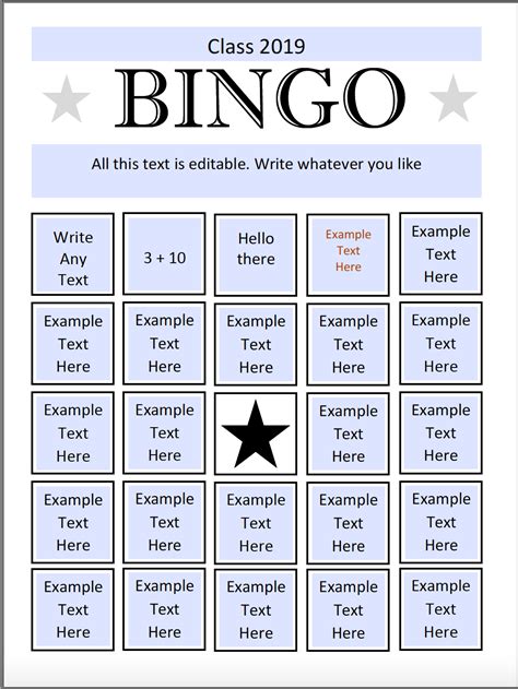 Creating a bingo template