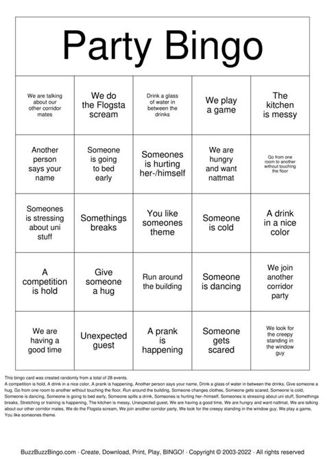 Bingo Template for Parties