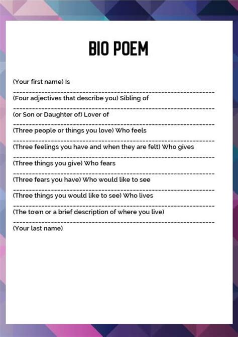 Bio Poem Template Design