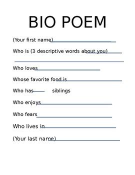 Bio Poem Template Personality