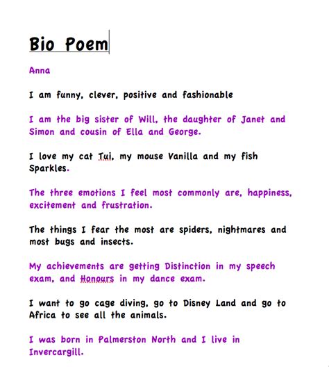 Bio Poem Template Style