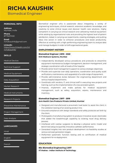 Biomedical Engineer Resume Template