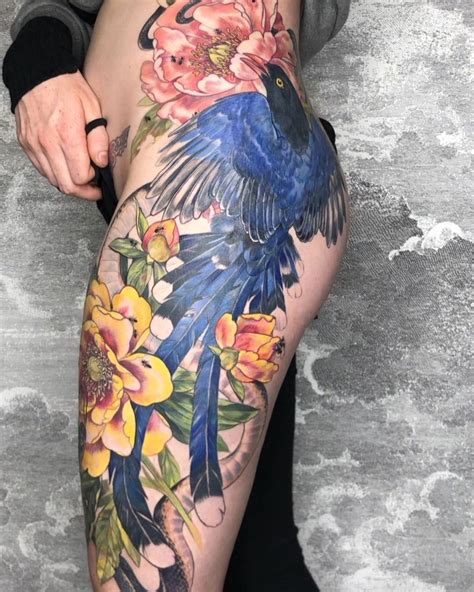 Bird thigh tattoos