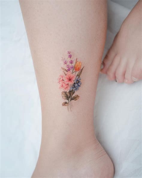 Birth Flower Bouquet Tattoo Ideas for Women