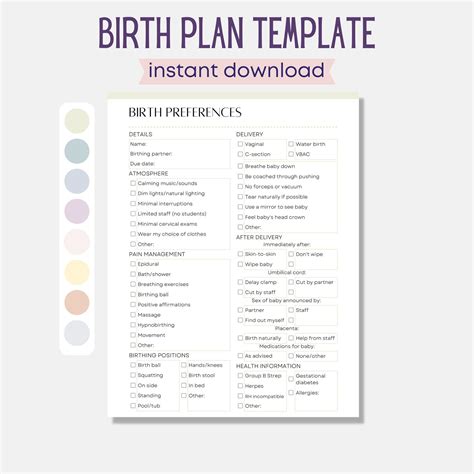 Birth plan checklist