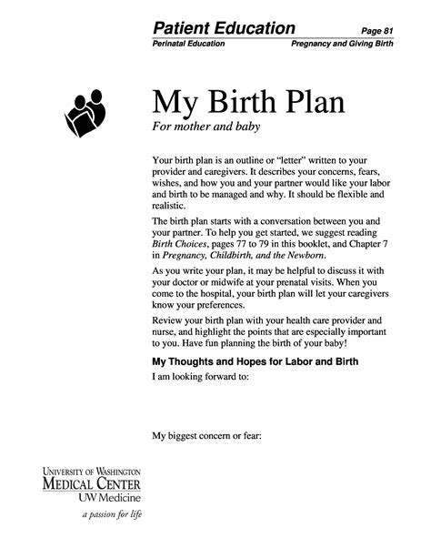 A birth plan template with a unique design