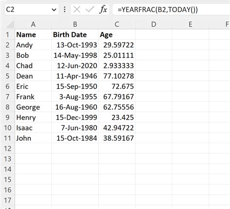 Birthdate column in Google Sheets