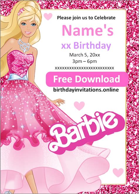 A beautiful birthday Barbie invitation template