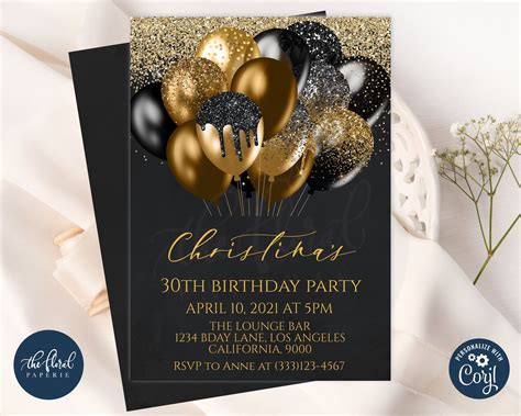 Birthday Black Gold Invitation Template