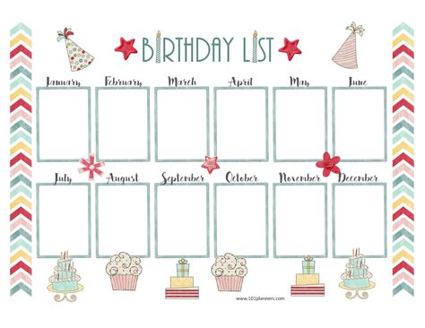 Birthday Calendar Template 2