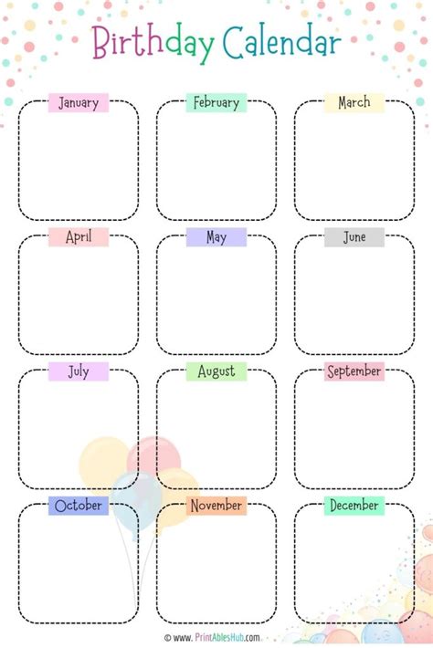 Birthday Calendar Template 5