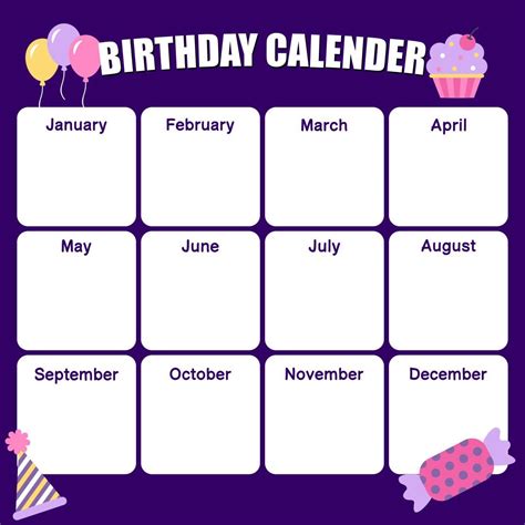 Birthday Calendar Template Canva