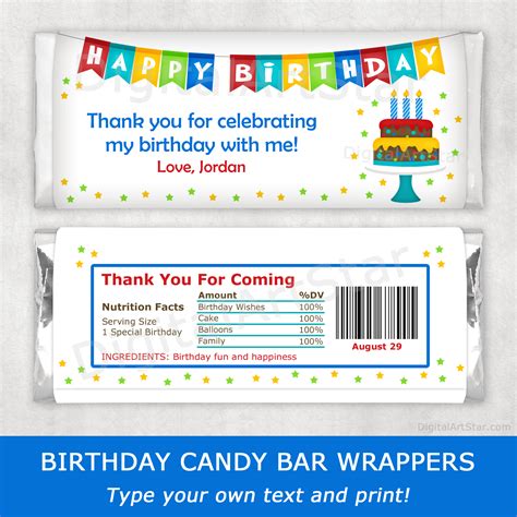 Birthday candy bar wrapper template