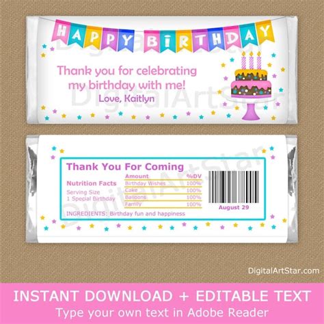 Birthday Candy Bar Wrappers Template