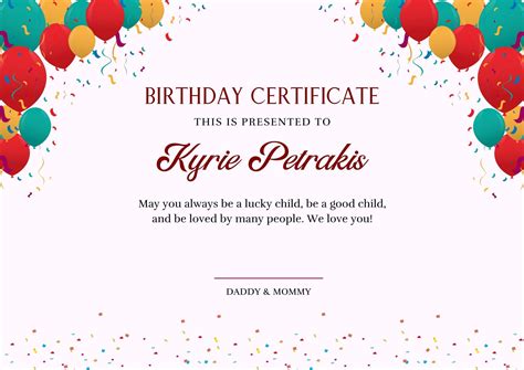 Birthday Certificate Template