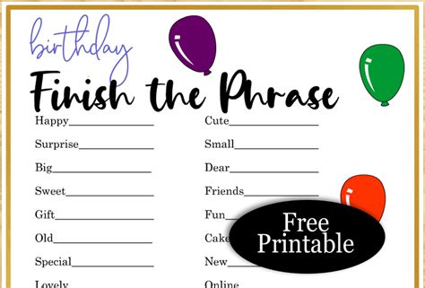 Birthday Game Template