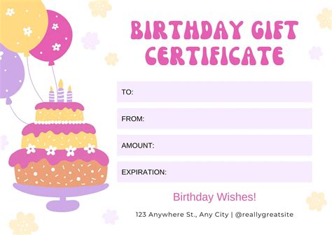 Birthday Gift Certificate Template