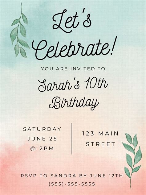 Editable birthday invitation templates