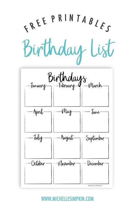 Birthday List Template 1