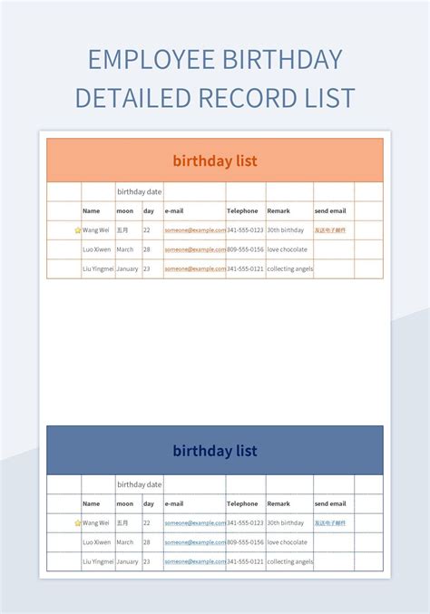 Birthday list template Excel gallery