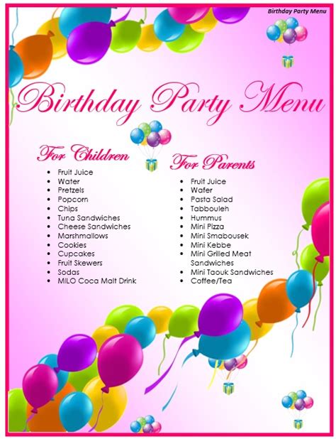 Birthday Menu Template Download