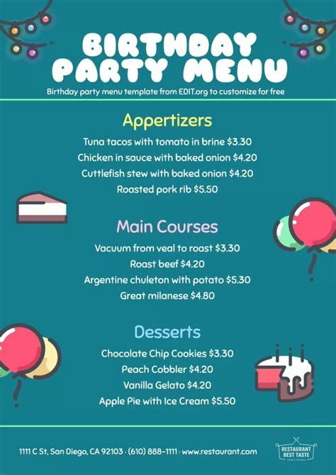 Birthday Menu Template 3