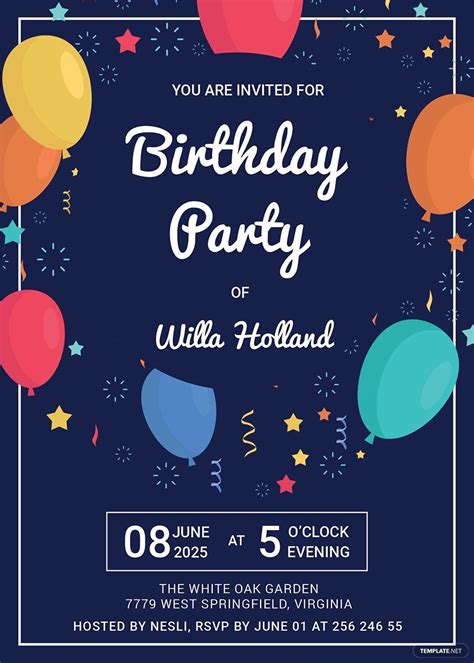 Birthday Party Invitation Template with Photo in Word