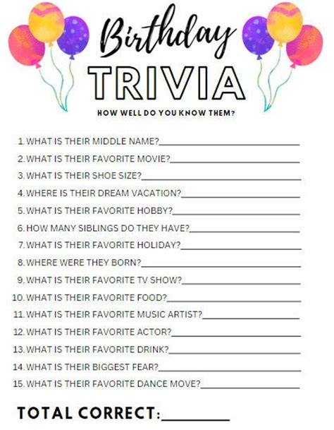 Birthday Trivia Game Questions