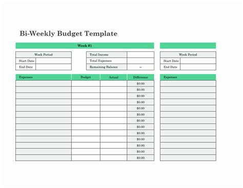 Biweekly Budget Excel Template Sample