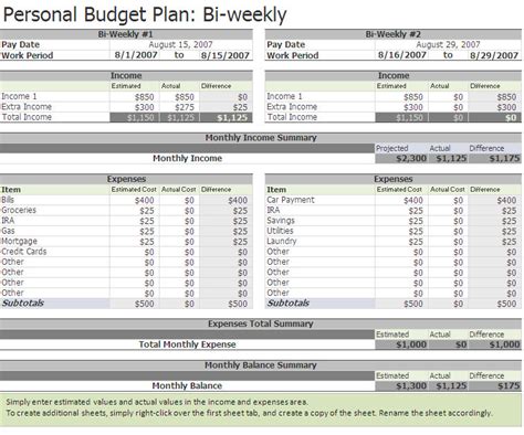 Biweekly Budget Template Excel