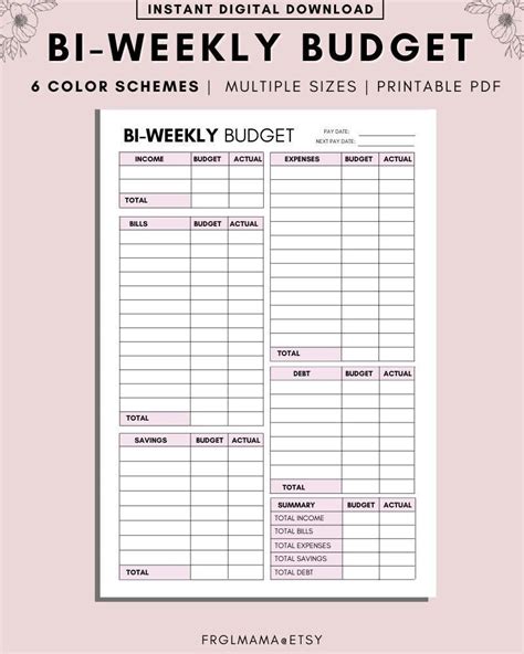 Biweekly Budget Template Printable