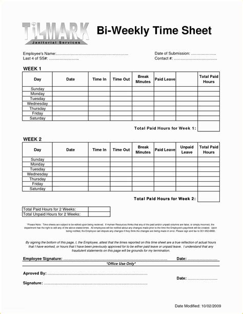 Biweekly Timesheet Template