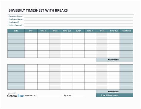 Biweekly Timesheet Template Example