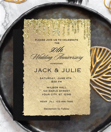 Black and Gold Anniversary Invitation