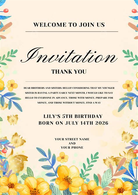 Black and Gold Flowers Birthday Invitation