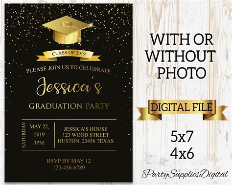 Black and Gold Graduation Invitation