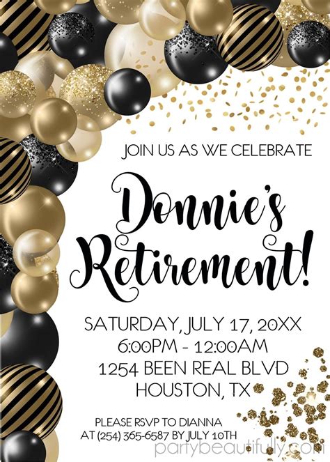 Black and Gold Retirement Party Invitation