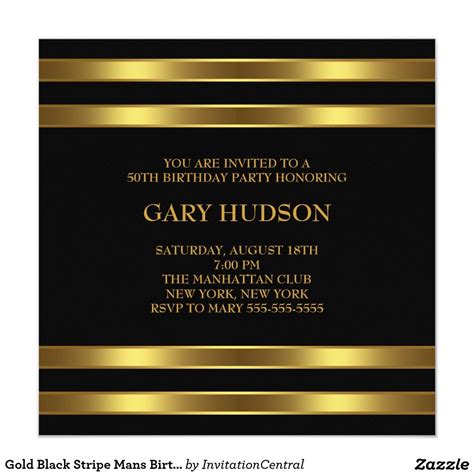 Black and Gold Stripes Birthday Invitation