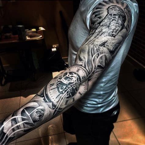 Black and gray sleeve tattoos