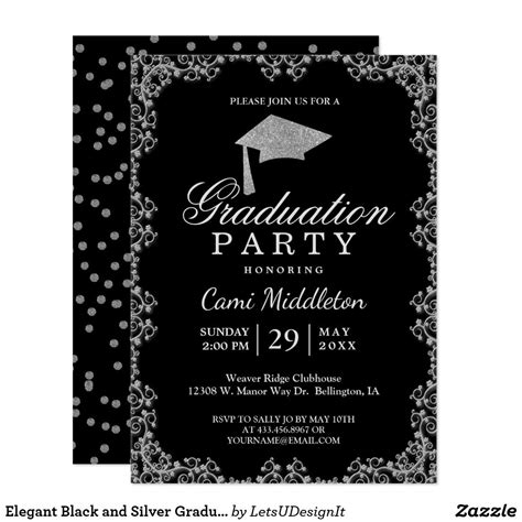 Black and Silver Graduation Invitation Templates