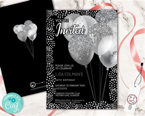 Black and Silver Party Invitation Templates