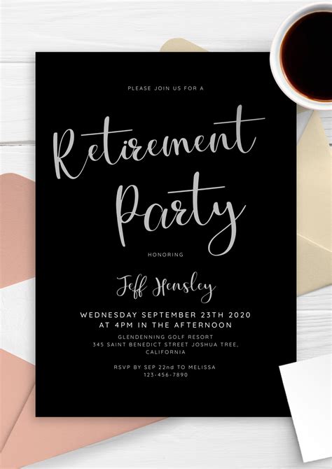 Black and Silver Retirement Invitation Templates