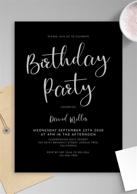 Black and White Birthday Party Invitations