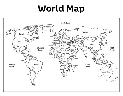 A teacher using a black and white printable world map in a classroom