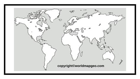 A black and white printable physical world map