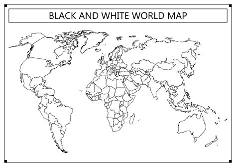 A black and white printable world map with a legend