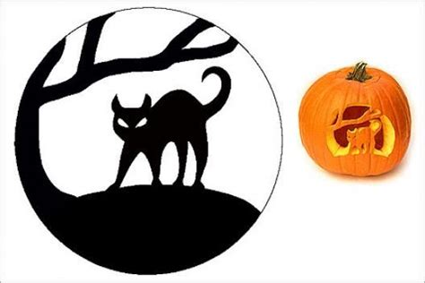 Black cat silhouette pumpkin carving template